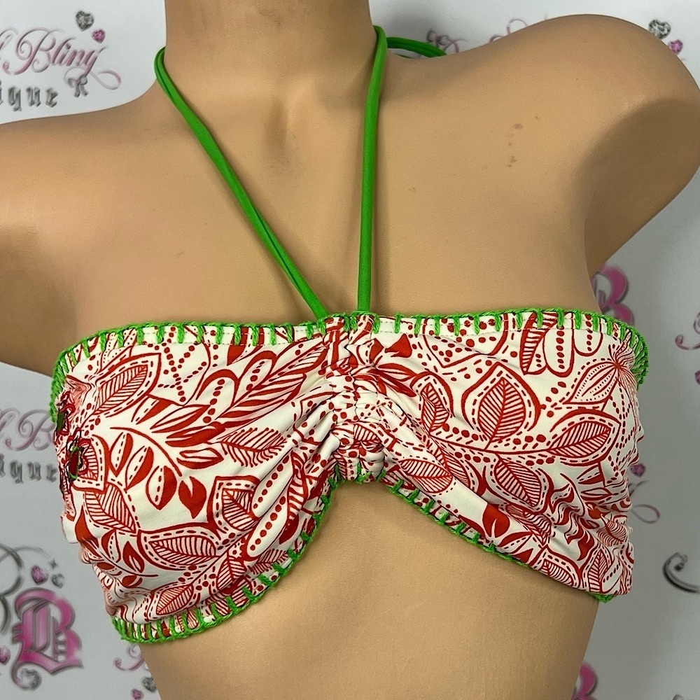 BF ave bikini top flowers crochet knit style Floral Print Bandeau Bikini Top